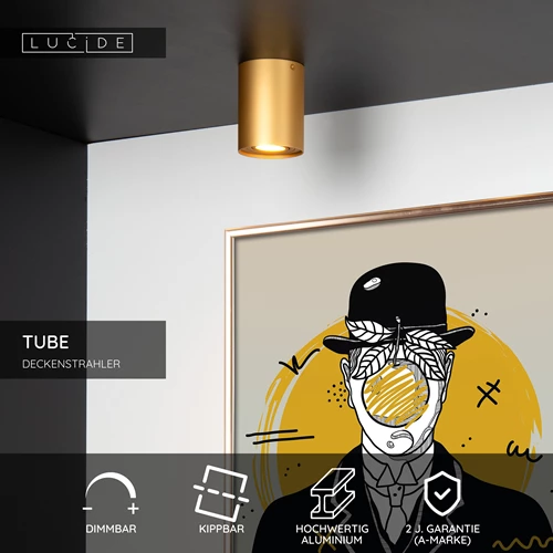 Lucide TUBE - Deckenstrahler - Ø 9,6 cm - 1xGU10 - Mattes Gold / Messing - USP